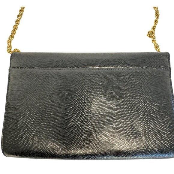 Rodo Italy Blue Genuine Lizard Leather With Gold Hardware And Chain Strap - Picture 7 of 10